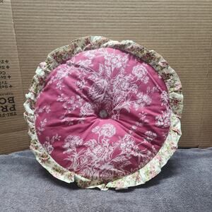 Vintage Home maroon floral round ruffle pillow cushion  C
